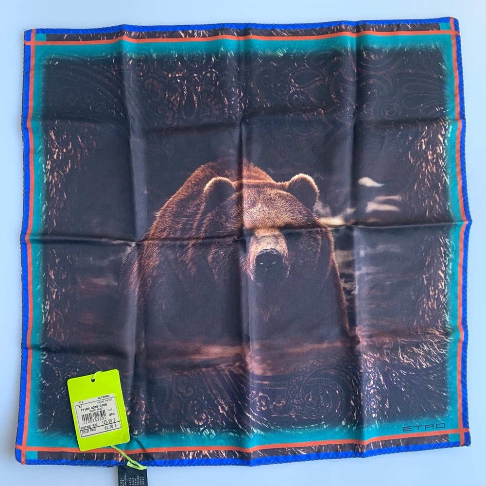 Silk Bear Pocket Square